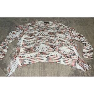 Boston Proper Women Crochet Open Knit Fringe Sweater Sz Small Long Sleeve Boho